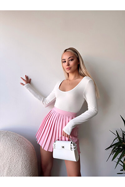 ladyzey Women's Ecru U-Neck Long Sleeve Blouse