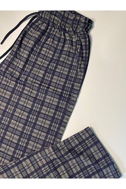 DÜVEN Anthracite Unisex Cotton Pajama Bottoms with Pockets and Plaid Pattern