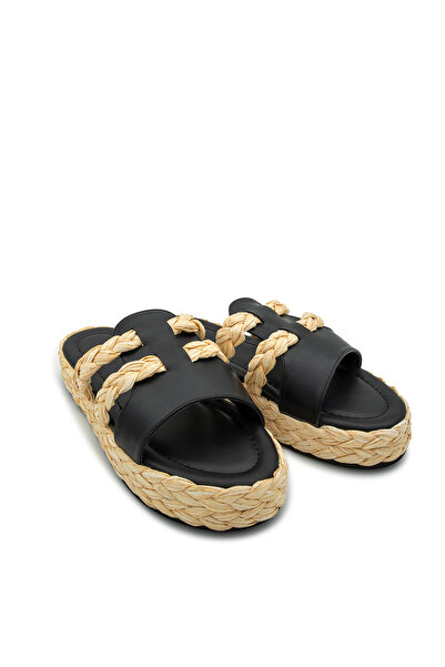 LAMİNTA Papuci cu dungi din paie neagră Frida