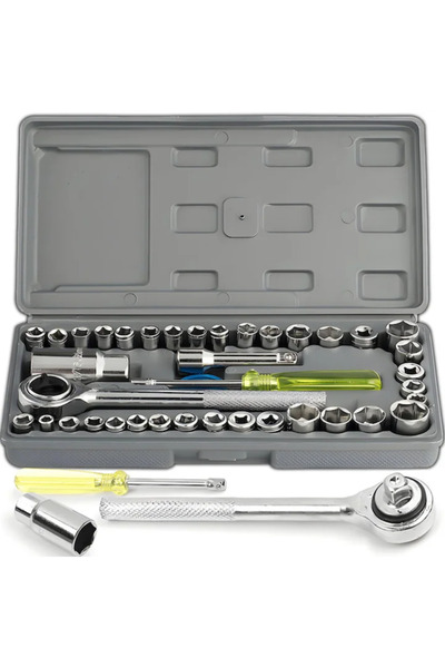MACVI Macvi® 40-piece Cr-V steel ratchet tool kit, metric and SAE sockets, adapter and extension