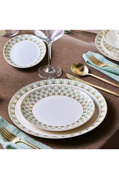 Karaca Forever Bone Emerald, 53-teiliges Tafelservice für 12 Personen