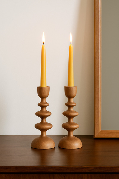 SKYWOOD Liva Ahşap 2 Li Set Şamdan ,Mumluk,El yapımı,Doğalık Sizinle,Hediyelik ,Mum stand