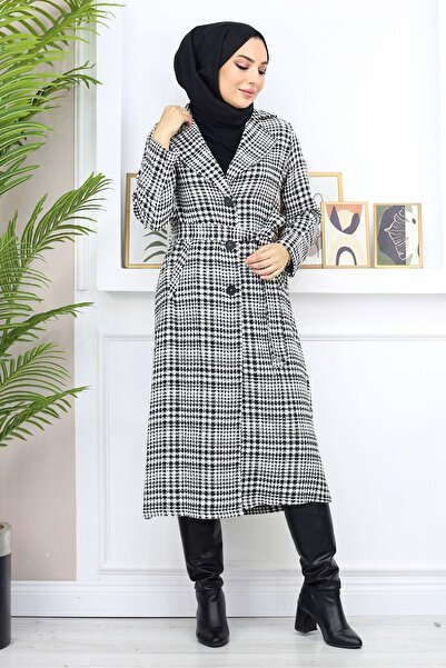 Missvalle Plaid Şanel Kaşe Coat Black 19137