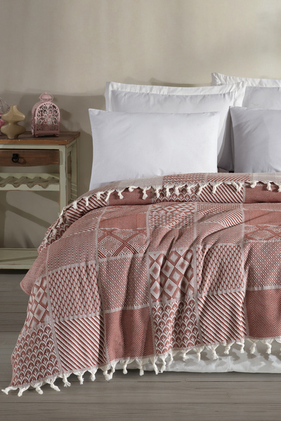 Enlora Home Çok Amaçlı Pike Takımı Çift Kişilik Patchwork Kiremit (Tam Takım)