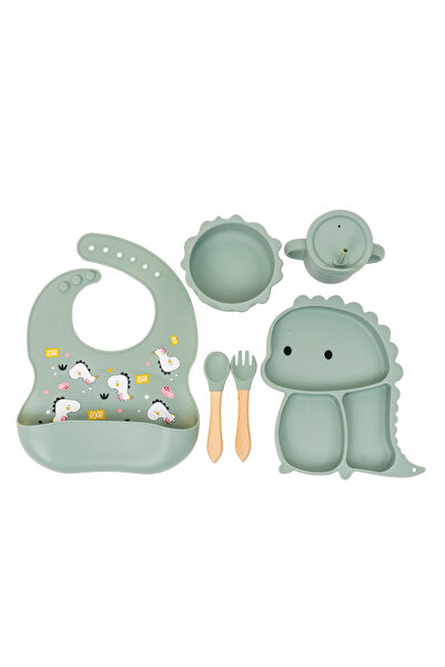 Z-Tools Set de hrănire pentru bebeluși, 6 piese, silicon, design dinozaur, ve...