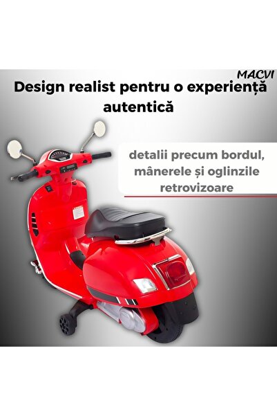 MACVI Macvi® scooter 3-8 years, Vespa design, with 2 x 6V, lights, audio system up to 6 km/h, Red