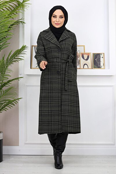 Missvalle Καρό Şanel Kaşe Παλτό Χακί 19137