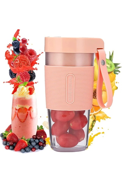 FOXMAG24 Blender portabil pentru smoothie-uri, 350 ml, reîncărcabil USB, etanș, lamă din oțel, roz