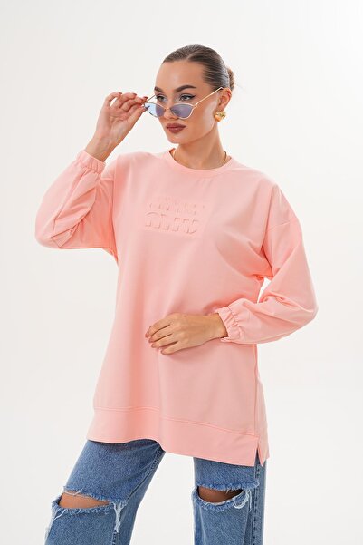 WestBound Pudra Mi̇u Embossed Print Crew Neck Hijab Sweatshirt Tunic 712