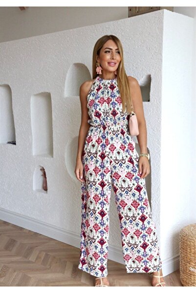 BUKETLİ Halter Yaka Desenli Tulum