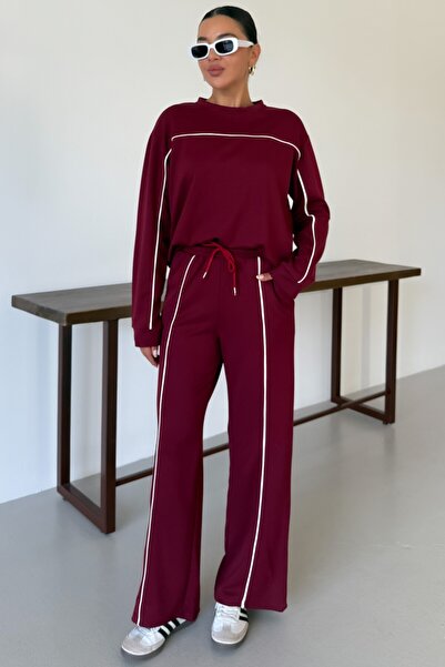 MODAGEN Dámská bordó modální souprava s jemným proužkovaným detailem a výstřihem do V