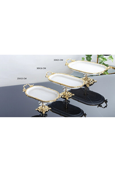 BULUTHOMEAKSESUAR 3 قطع من أطباق تقديم بيضاوية الشكل من البورسلين ذات قاعدة ذ...