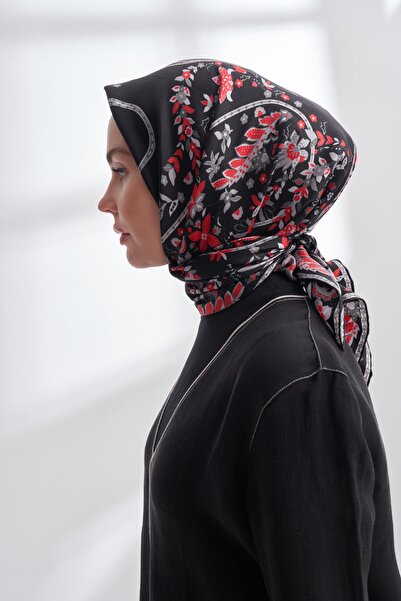 ARMANDA Premium Collection Fleur Desen Twill Silk Scarf - Black