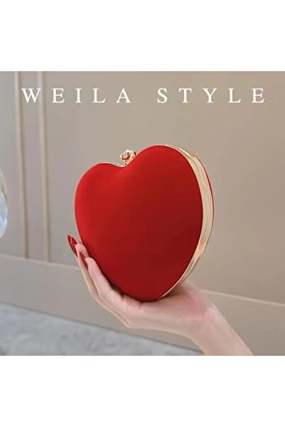 Just Pretty Corner Heart-Shaped Corduroy Mini Evening Clutch – Red