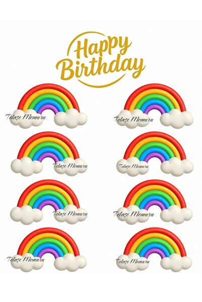 telaşe memuru Gökkuşağı Temalı Yenilebilir Cupcake ve Pasta Resmi Baskısı - Y...