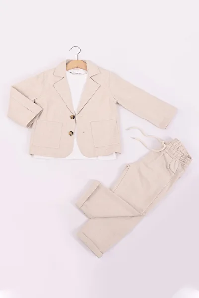 Pollito Boy's Linen Jacket and Pants 3-Piece Set