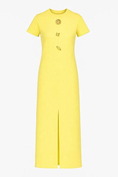 HAKKE Ottoman Fabric Short Sleeve Midi Dress with Slit Detail