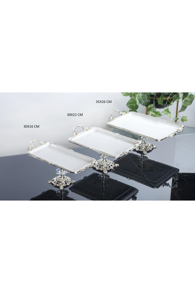 BULUTHOMEAKSESUAR 3 Pieces Porcelain Rectangular Footed Presentation Plate Si...