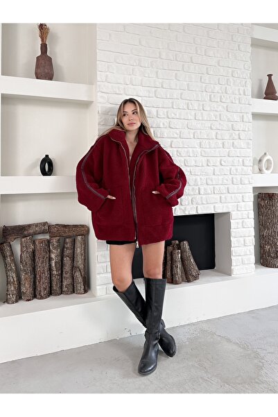 Ekim Store Peluş Fermuarlı Oversize Biker Mont