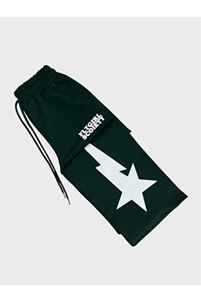 ALİŞ KİDS Σετ φόρμας για κορίτσια από βαμβακερό πράσινο αστέρι με μακρυμάνικο φαρδύ πόδι