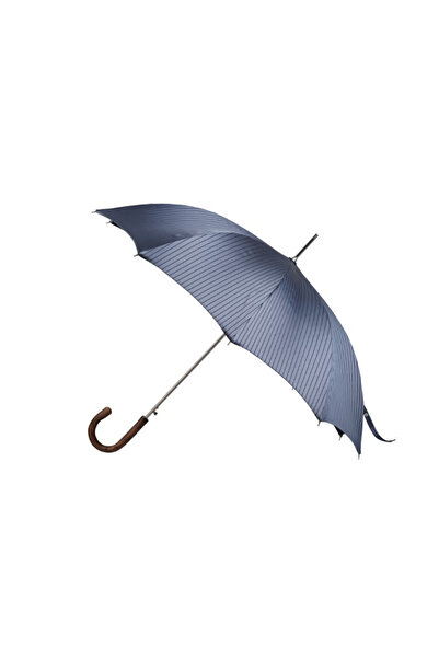 LUXURY Umbrelă bleumarin închis cu dungi bleumarin și mâner din lemn