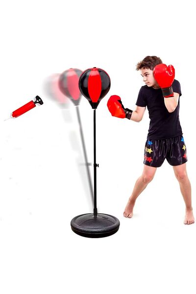 Leyaton Çocuk Boks Standı Refleks Topu Boks Seti Eldiven Hediye 90 x120 cm