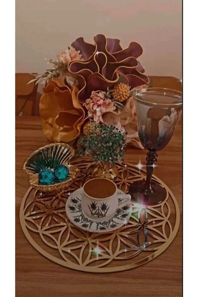 Numa Concept Flower of Life 3-Piece Subla Kitchen Presentation Service Set with Mirror Gold Plexi, Each 30X30 cm