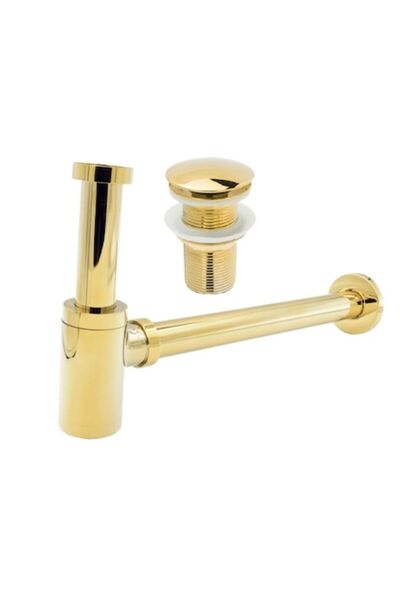 Spis Design Sifon scurgere pentru lavoar cu ventil, fara preaplin, Alama, auriu