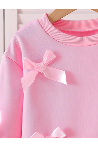 BYMEER Kız Çocuk Kurdela Detaylı Pembe Alt Üst Takım