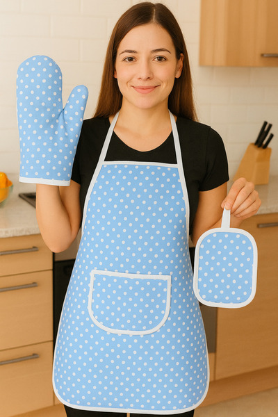 DUFF CLEAN Set of 3 Waterproof Kitchen Apron Dowry Set Heat Resistant Oven Mitts and Pot Holders Set