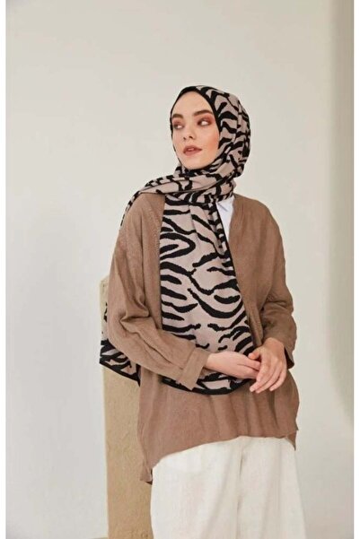 PİRAMİT شال كارديون ميدينا الحريري بنمط حمار وحشي من فرو المنك الأسود