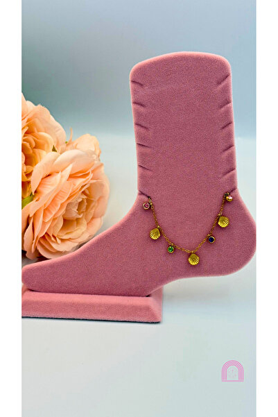 Moond Accessories Steel Mussel Patterned Colorful Stone Gold Anklet