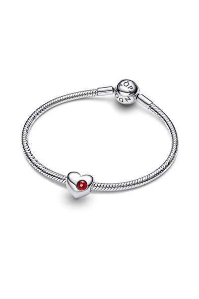 Pandora Özel Baskı Yapılabilir Kırmızı Taşlı Kalp Charm