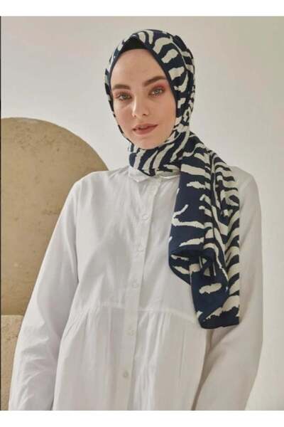 PİRAMİT CARDİON MEDİNE İPEĞİ ŞAL ZEBRA DESEN LACİVERT