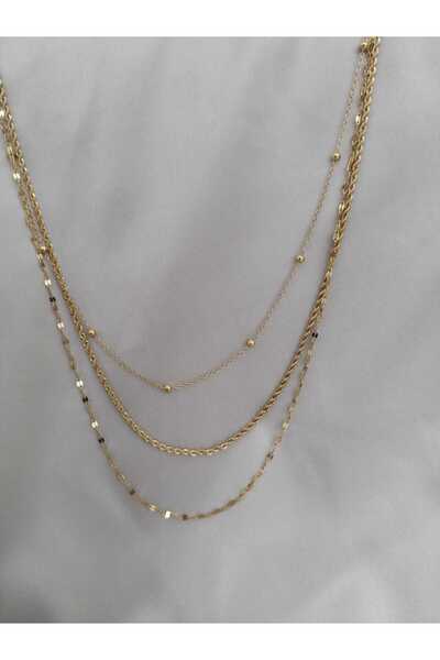 Gold Tasarım Steel Necklace with Triple Shape Details