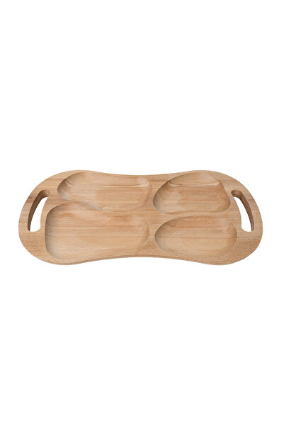 Z-Tools Asymmetric serving tray made of beech wood with 4 compartments and handles, 60x33cm EXT7021