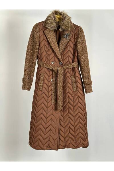 BELEN Пътуващо палто с кожа и детайли от капитониране