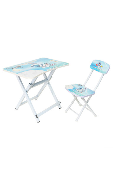 Z-Tools Set birou și scaun pentru copii, pliabil, metal și lemn, albastru / Z...