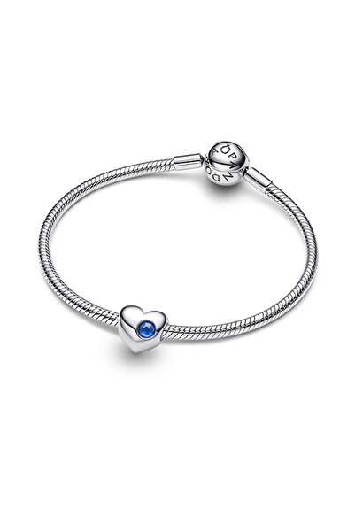 Pandora Özel Baskı Yapılabilir Mavi Taşlı Kalp Charm
