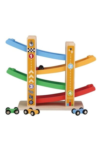 OEM Wood’n Play Wooden Toy Track with 4 Tracks + 4 Cars, Educational Toy 2+ Years