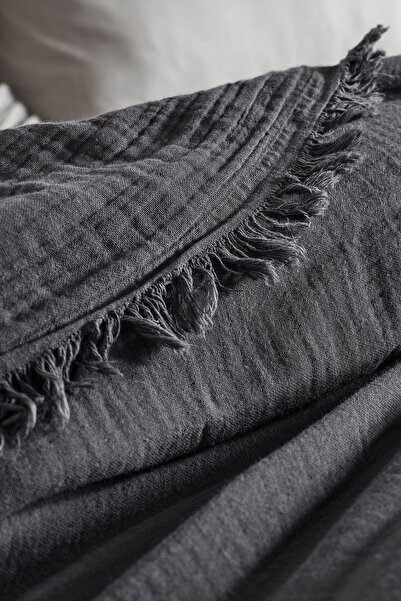 Doqu Home Natura Müslin Çok Amaçlı Örtü Çift Kişilik Koyu Gri