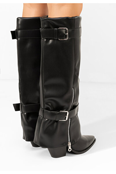 B T Shoes Černé kozačky na podpatku Daizi