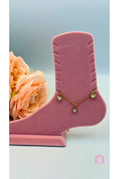 Moond Accessories خلخال ذهبي مرصع بالحجر على شكل قلب من الفولاذ