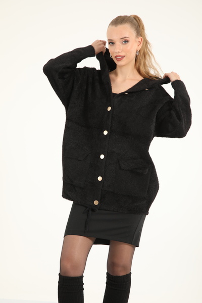 Suede Style 40936 - سترة تريكو نسائية أنيقة ومريحة بغطاء للرأس