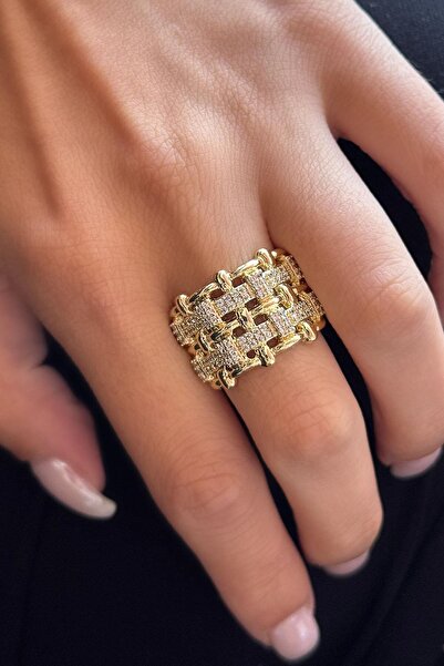 TAKIŞTIR خاتم YSX قابل للتعديل بحجر ذهبي اللون