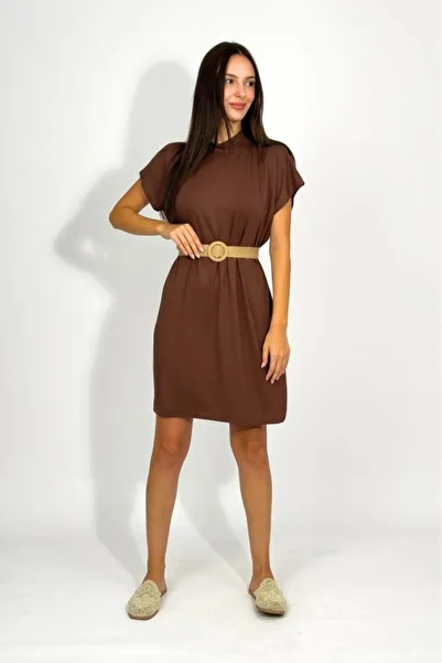 Betimoda Women's Stand Collar Sleeveless Underwear Viscose Tunic Brown