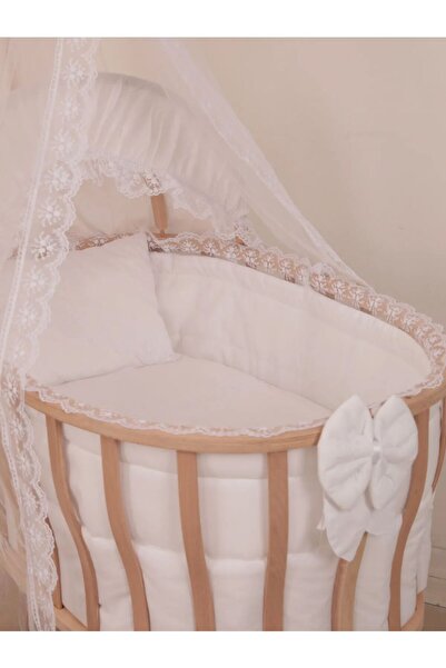 BebeK on For Wooden Basket Baby Sleeping Set for Crib (White French Lace) - Crib Not Included