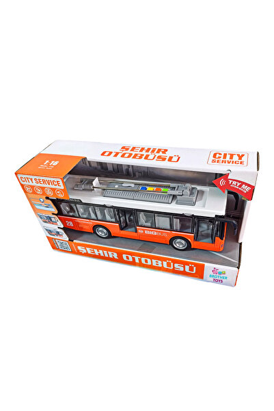 Brother Toys City Bus Toy Trolleybus Bus with Openable Front and Middle Doors, Sound and Light, Orange 29 cm