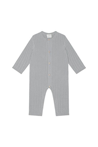 Antebies Gray Herringbone Patterned Buttoned Knitwear Long Sleeve Ekek Baby J...