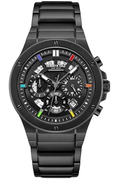 Kenneth Cole New York ساعة كرونوغراف للرجال مقاس 43 مم بمينا أسود وسوار من ال...